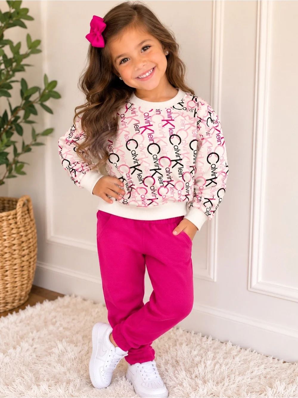 🎀 2pc Calvin Klein Logo Sweatshirt and Pink Joggers Set Size 5